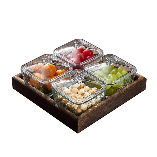 260Ml Glass Fruit Plate For Living Room And Coffee Shop, Light Luxury High-End Tea Snacks, Dried Fruit Snacks, Snack Dish, Ktv Fruit Plate With Compartments