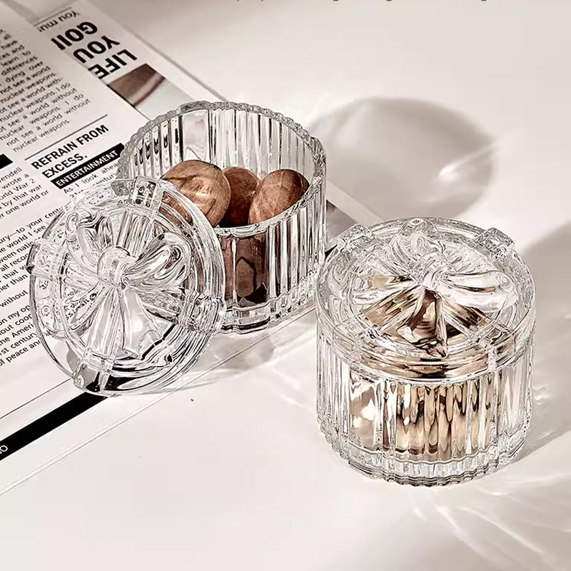 European Ins Aesthetic Crystal Glass Embossed Storage Cotton Swab Box Storage Decorative Jar Posing Coffee Sugar Bowl
