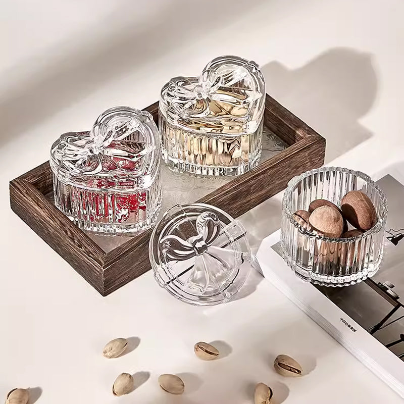 European Ins Aesthetic Crystal Glass Embossed Storage Cotton Swab Box Storage Decorative Jar Posing Coffee Sugar Bowl