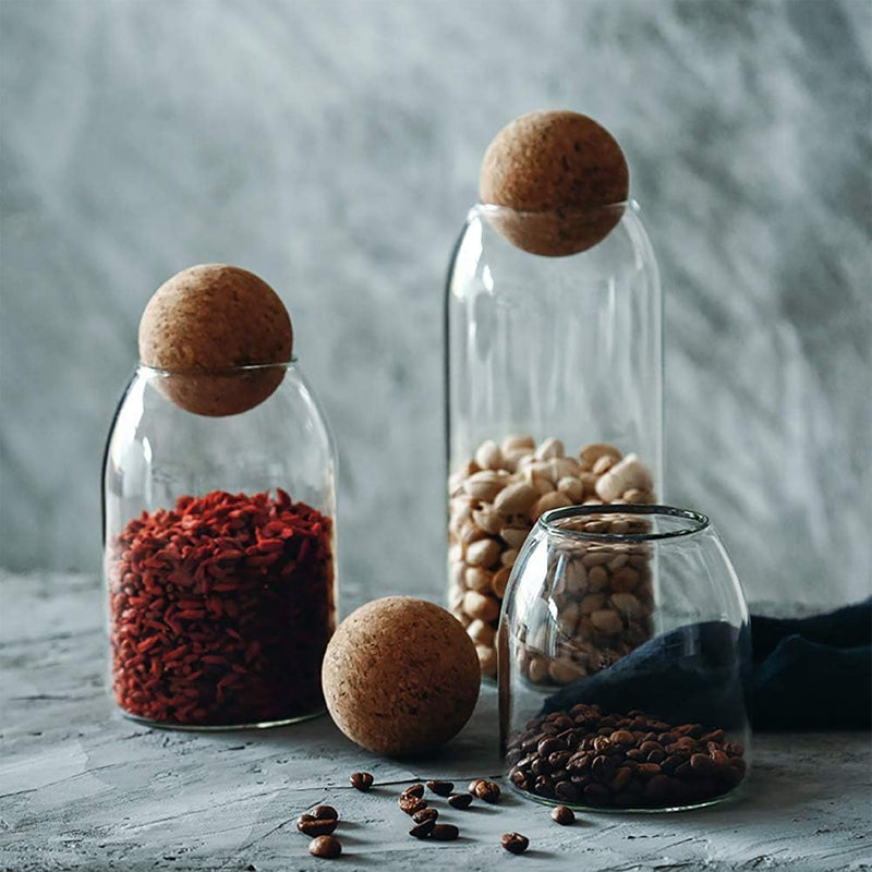 Glass Storage Container With Ball Cork Cute Decorative Storage Bottle Suitable For Food, Coffee, Candy, Bathroom