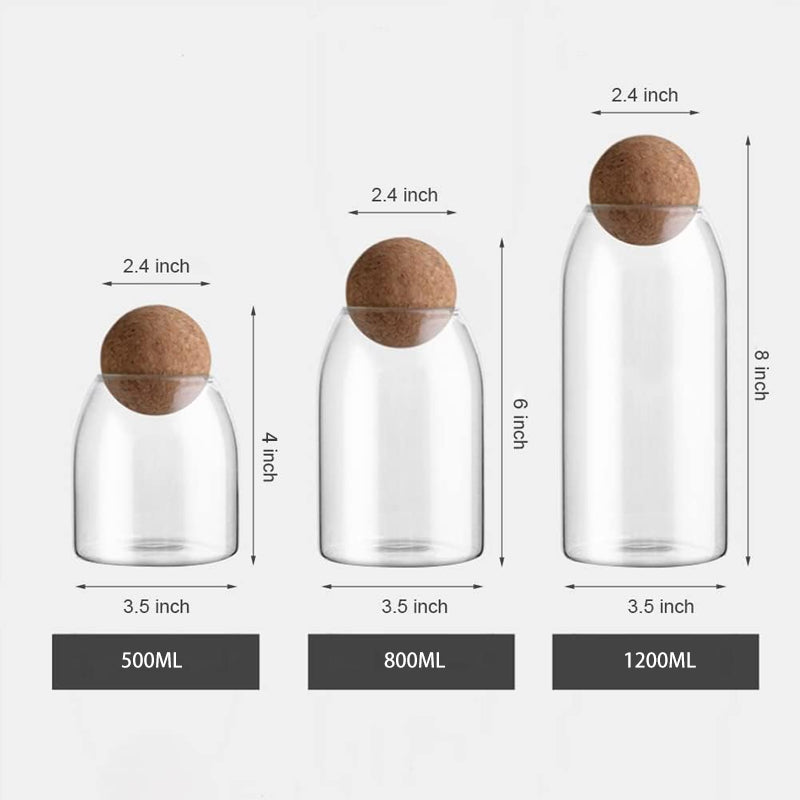 Glass Storage Container With Ball Cork Cute Decorative Storage Bottle Suitable For Food, Coffee, Candy, Bathroom