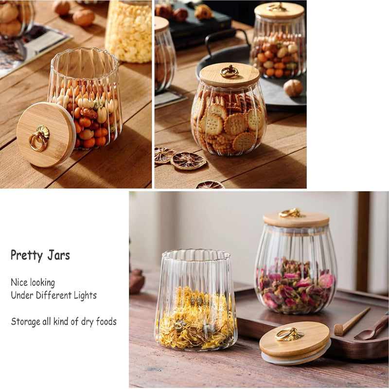 Borosilicate Glass Tea Jar Coffee Nut Jar Sealed Storage Jar Petal Decoration Container With Bamboo Lid Metal Handle
