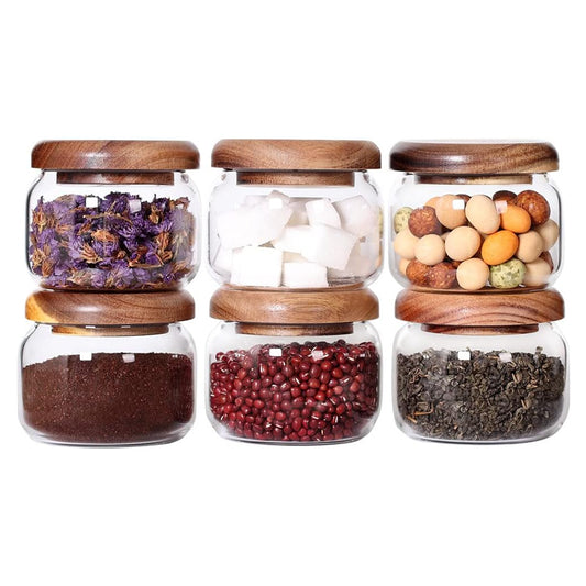 11.Kitchen Jars 6-Piece Set 8.5 Oz Glass Spice Jars Food Grade Push-On Small Round Jars Sealed Storage Bottles