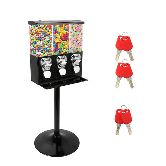 Commercial Candy Vending Machine with Stand Gumball Vending Machine Coin Operated Metal Candy Dispenser Machine with 3 Canisters