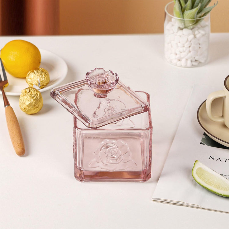 Glass Retro Candy Jar With Lid Crystal Glass Cotton Swab Cosmetic Cotton Storage Box 4.5-Inch High Cookie Jar
