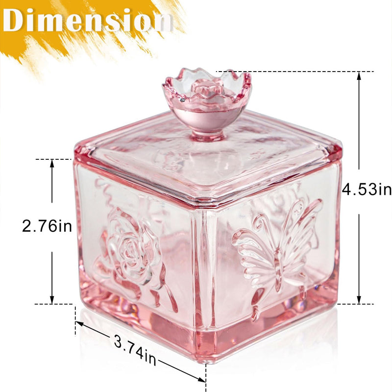 Glass Retro Candy Jar With Lid Crystal Glass Cotton Swab Cosmetic Cotton Storage Box 4.5-Inch High Cookie Jar