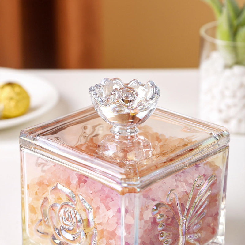 Glass Retro Candy Jar With Lid Crystal Glass Cotton Swab Cosmetic Cotton Storage Box 4.5-Inch High Cookie Jar