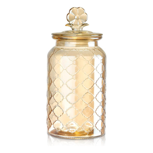 45 Oz Amber Glass Storage Jar Plum Blossom With Lid Kitchen Food Hard Candy Storage Storage Jar