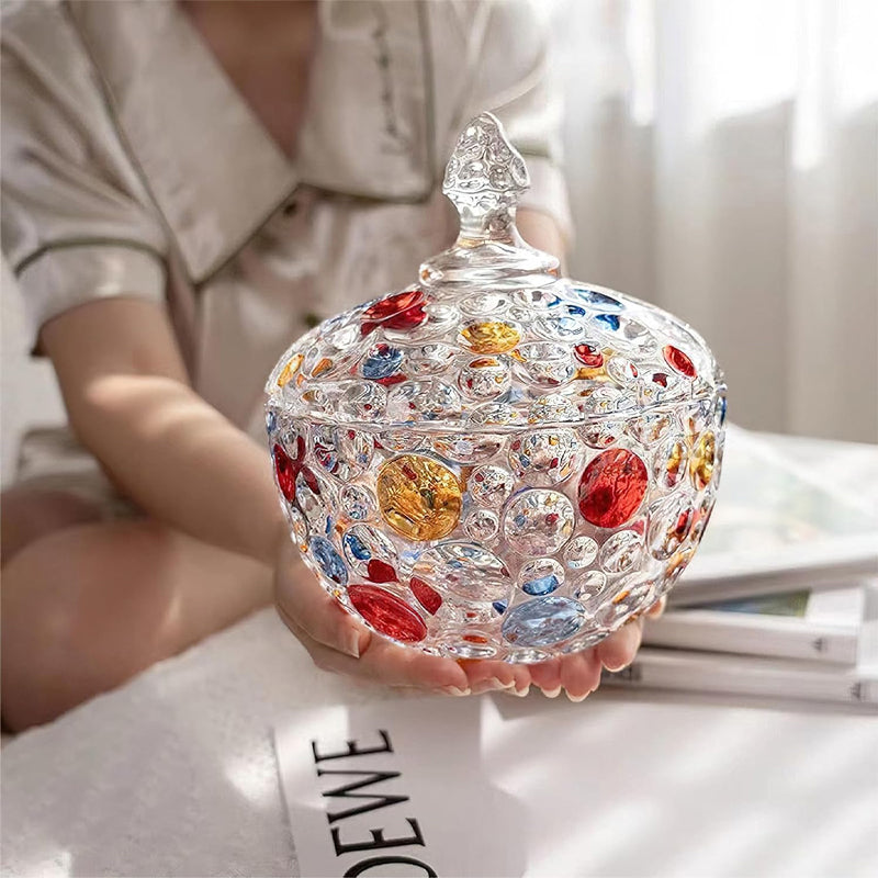 Creative Contrasting Color Glass Cookie Jar Polka Dot Candy Jar With Lid Household Large Capacity Dried Fruit Storage Jar