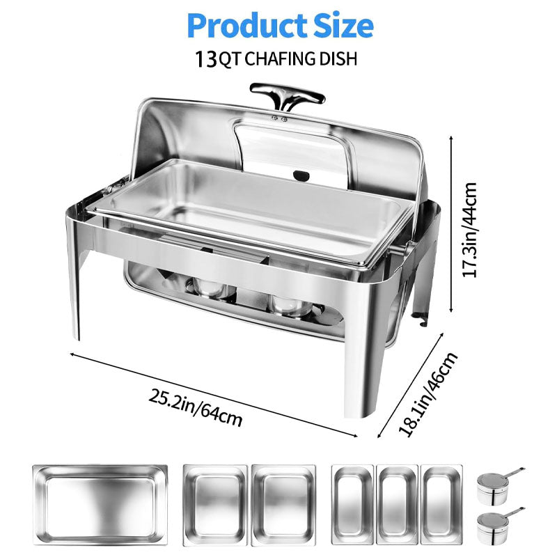 13 QT Chafing Dish Buffet Set,Stainless Steel Food Warmer with Perspective Window For Parties, Wedding, Birthday,Catering