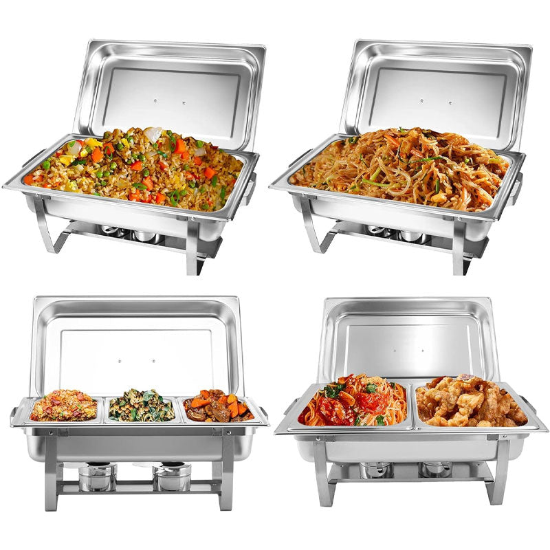 4-Pack 8QT Stainless Steel Hot Pot Buffet Set, Pan Food Warmer For Party, Buffet, Banquet, Etc.