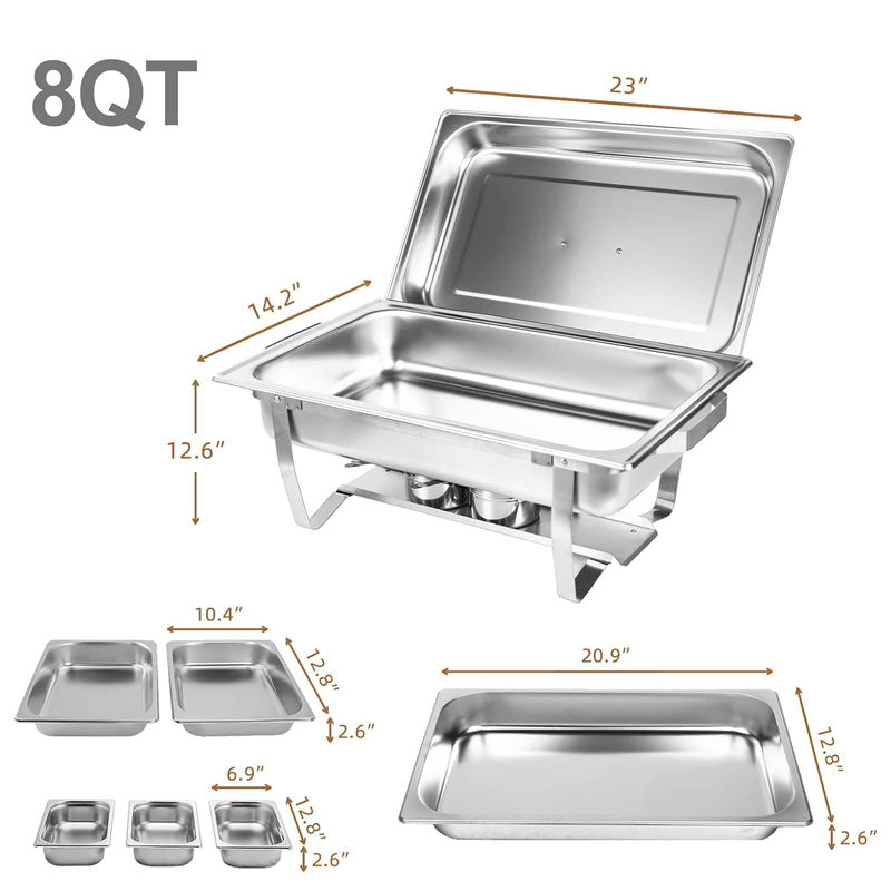 4-Pack 8QT Stainless Steel Hot Pot Buffet Set, Pan Food Warmer For Party, Buffet, Banquet, Etc.