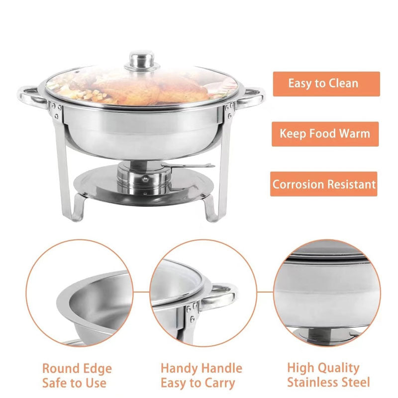 Stainless Steel Buffet Stove Set Round Pot 4.5L Hotel Restaurant Banquet Insulation Pot Heating Vegetable Stove