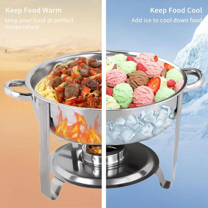 Stainless Steel Buffet Stove Set Round Pot 4.5L Hotel Restaurant Banquet Insulation Pot Heating Vegetable Stove