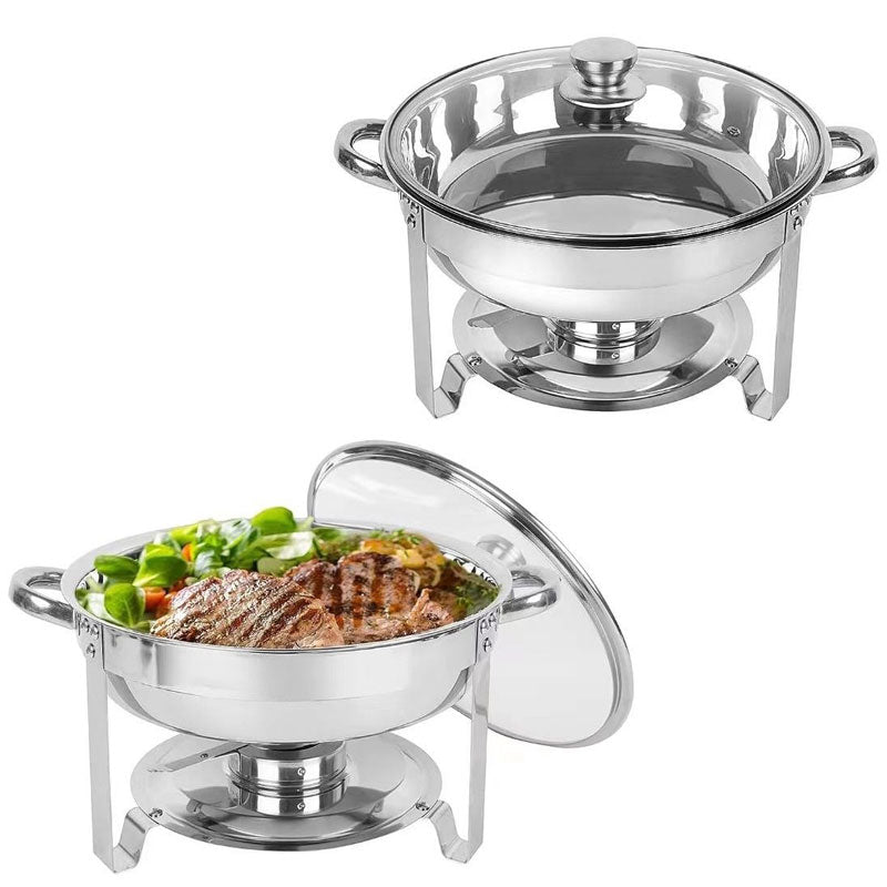 Stainless Steel Buffet Stove Set Round Pot 4.5L Hotel Restaurant Banquet Insulation Pot Heating Vegetable Stove