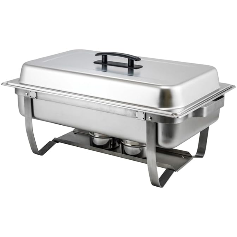 Chafing Dishes With Hinged Lid And Stove Fuel Warming Plate, 8 Quart (Full Size), Silver