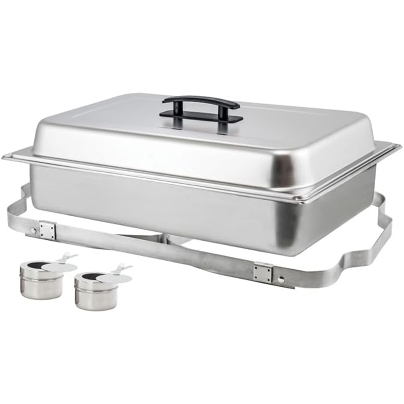 Chafing Dishes With Hinged Lid And Stove Fuel Warming Plate, 8 Quart (Full Size), Silver