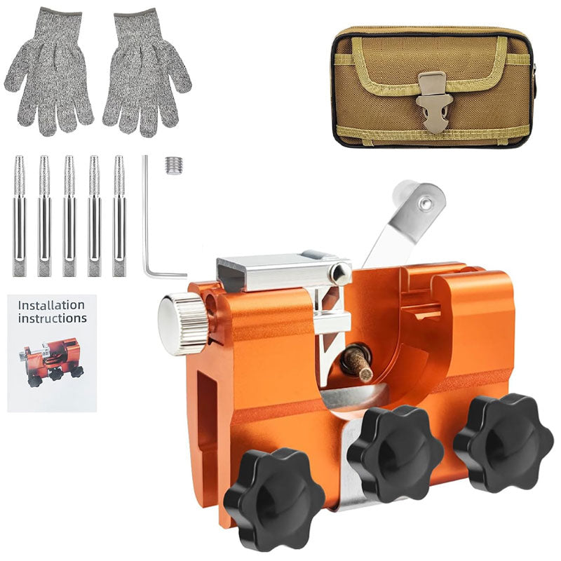 Chainsaw Sharpener Jig With Cut Resistant Gloves And 5 Burrs, Chainsaw Sharpener Kit For 8-22 Inch Blades