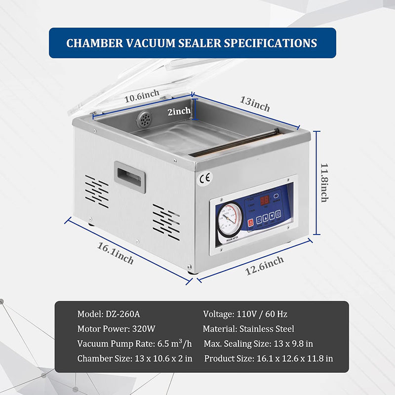 Commercial Chamber Vacuum Sealer Machine with Micro Computer Control 110V/60Hz Food Packaging Sealer Machine for Home Kitchen