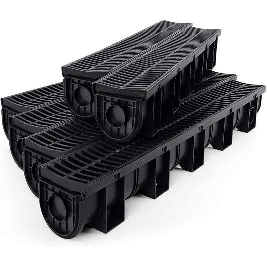 6 Pack Channel Drain Channel Drain with Plastic Grate 5.9x5.1-Inch HDPE Drainage Trench 6x39 Trench Drain Grate with 6 End Caps