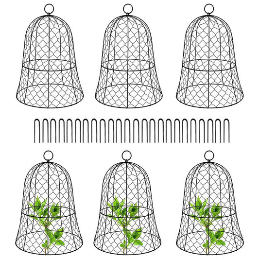 Animal Plant Protectors, (6 Pack) 12.6" Diameter x 16.5" H Garden Wire Mesh Cover, No Assembly Required, Black