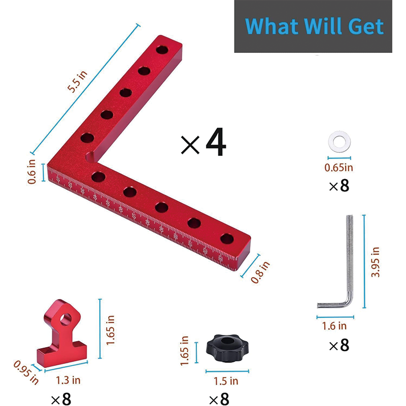 90 Degree Positioning Squares for Woodworking , 4 Pack 5.5Inch Aluminum Alloy Right Angle Clamp , for Picture Frames, Boxes, Cabinets, Drawers