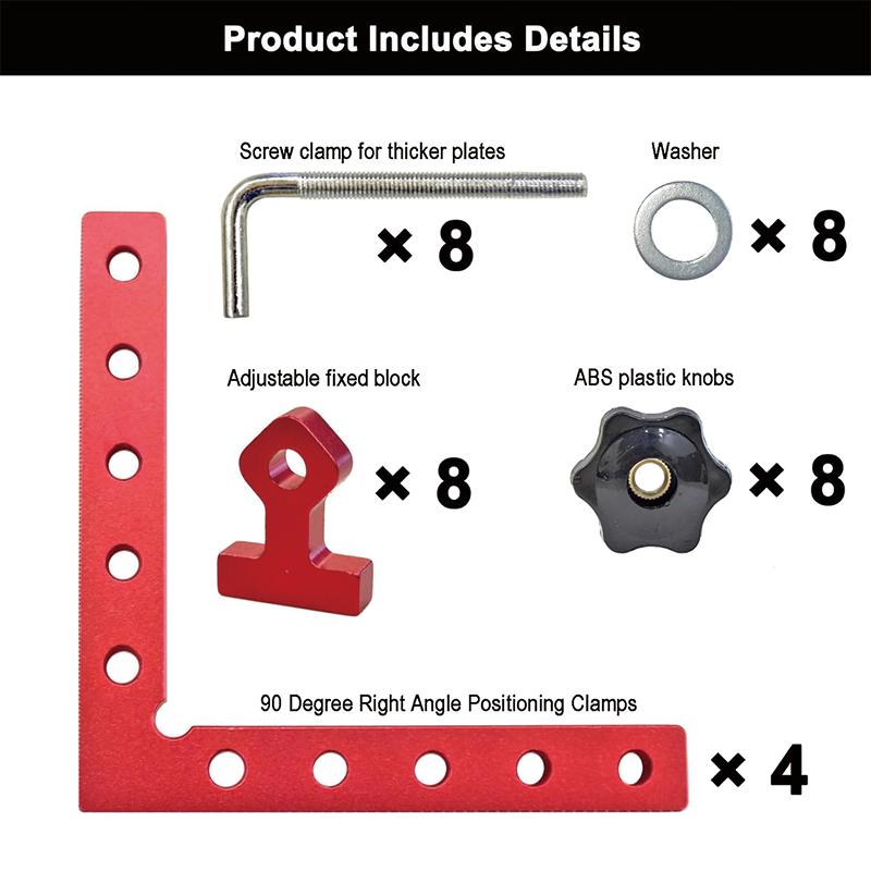 90 Degree Positioning Clamps , Squares Right Angle Clamps , 5.5"Aluminum Alloy Woodworking Corner Clamps, for Picture Frame, Cabinet , 4 Pack