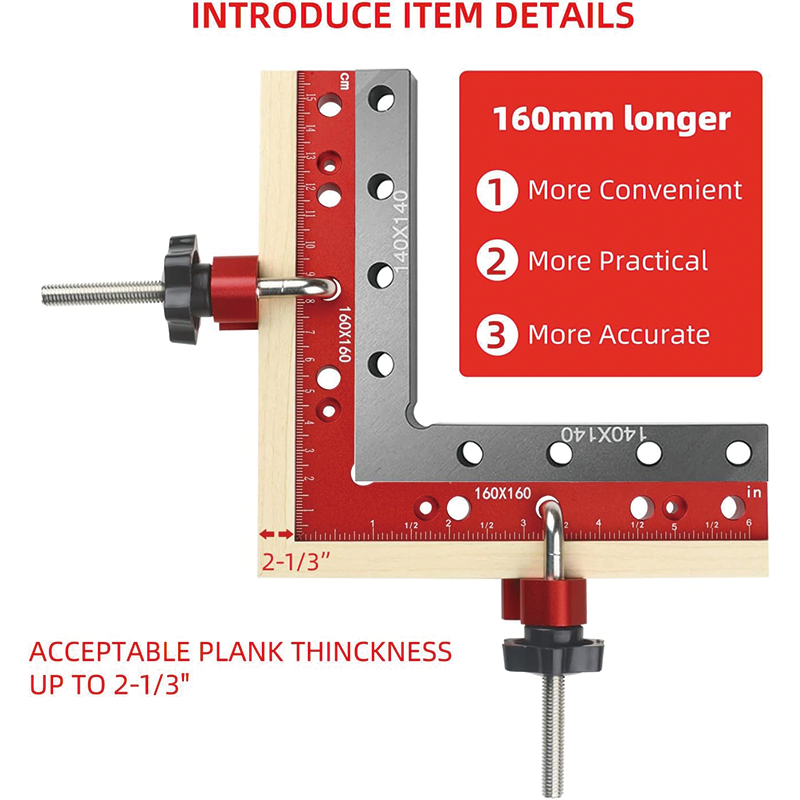 90 Degree Clamping Squares , 6.3" x 6.3" Aluminum Alloy Woodpeckers Tool for Picture Frame Box Cabinets