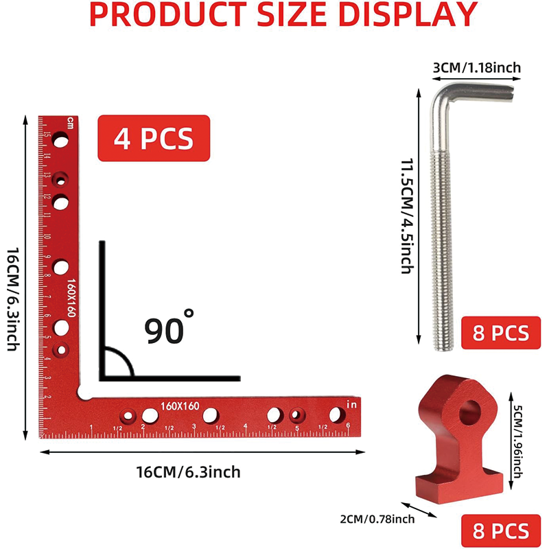 90 Degree Clamping Squares , 6.3" x 6.3" Aluminum Alloy Woodpeckers Tool for Picture Frame Box Cabinets