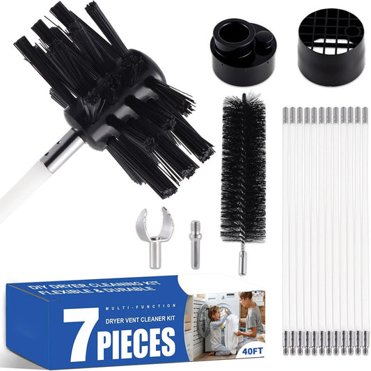 7 Pieces 40 FEET Or 30 FEET Cleaning Brushes Kit Reinforced Nylon Dryer Vent Cleaning Kit with Flexible Lint Trap Brush