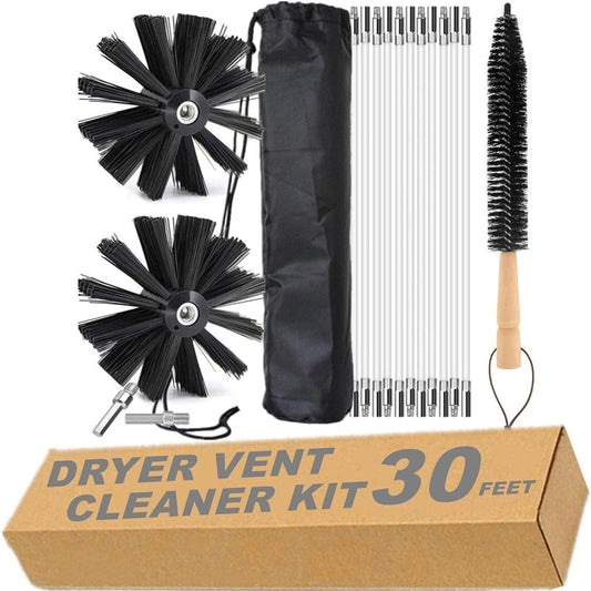 30-Feet Dryer Vent Cleaning Brushes Kit 25 Pieces Duct Cleaning Brush with Drill Attachment and A Collection Bag