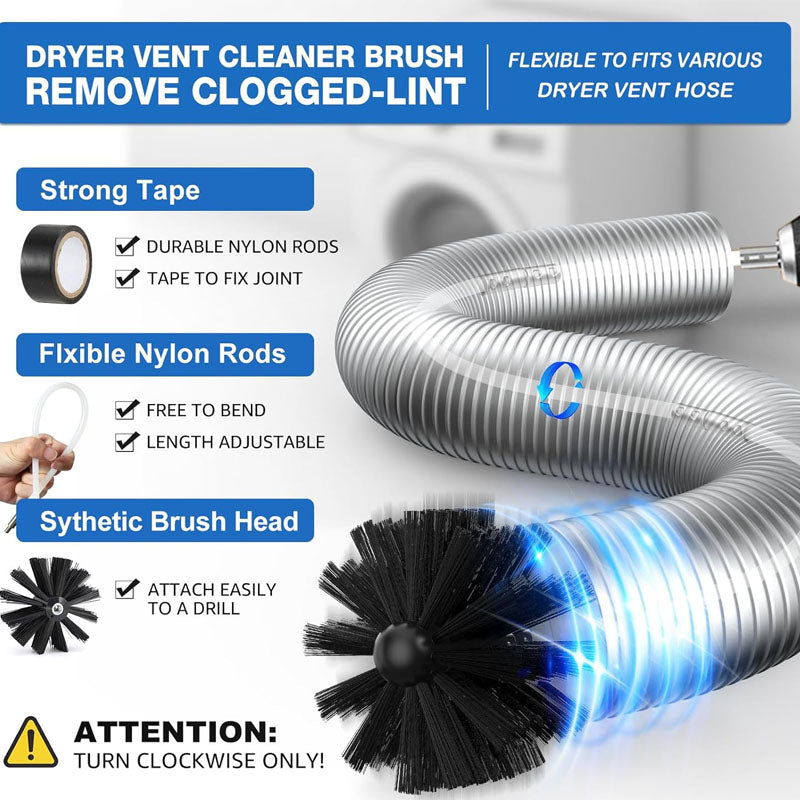 16-Piece 50 Feet All-Round Dryer Vent Cleaning Brushes Kit  with Dryer Vent Brush Vacuum Cleaner Hose Attachment Flexible Lint Trap Brush