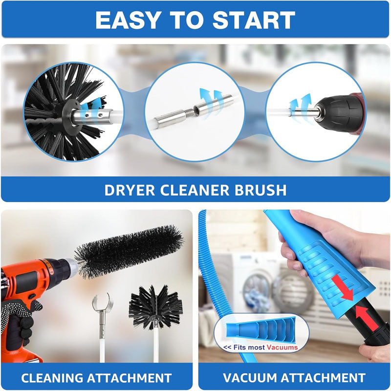 16-Piece 50 Feet All-Round Dryer Vent Cleaning Brushes Kit  with Dryer Vent Brush Vacuum Cleaner Hose Attachment Flexible Lint Trap Brush