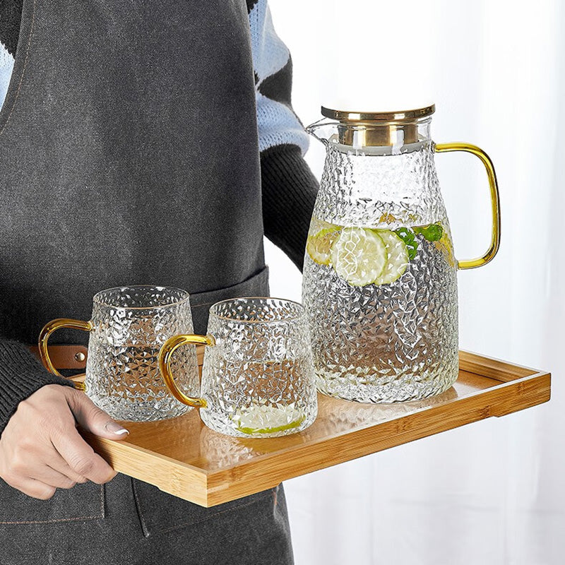 Cold Kettle Glass High-Temperature Resistant Household Large-Capacity Cold Kettle Teapot Cold Water Cup Set Kettle 2 Liters + Cup X6 + Cup Holder