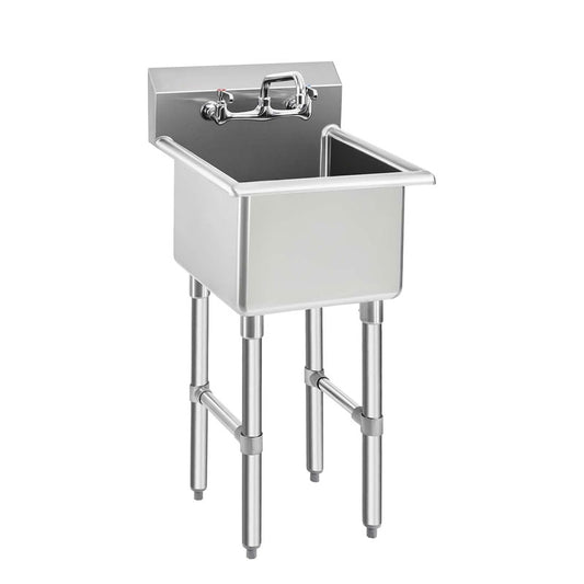 Commercial Stainless Steel Sink With Faucet 15 x 15 x 12 Inch For Bars, Restaurants, Kitchens, Hotels And Homes