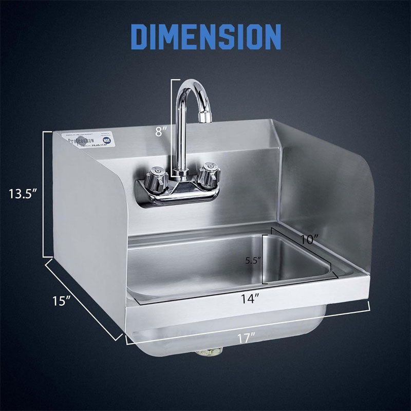 Commercial Stainless Steel Sink With Gooseneck Faucet And Side Splashback For Restaurants, Shops And Homes