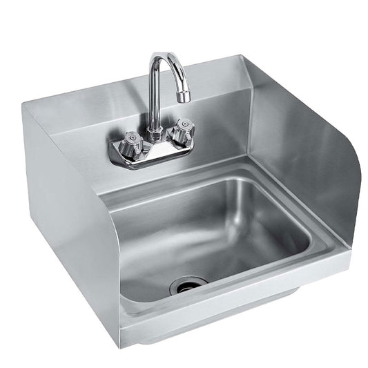 Commercial Stainless Steel Sink With Gooseneck Faucet And Side Splashback For Restaurants, Shops And Homes