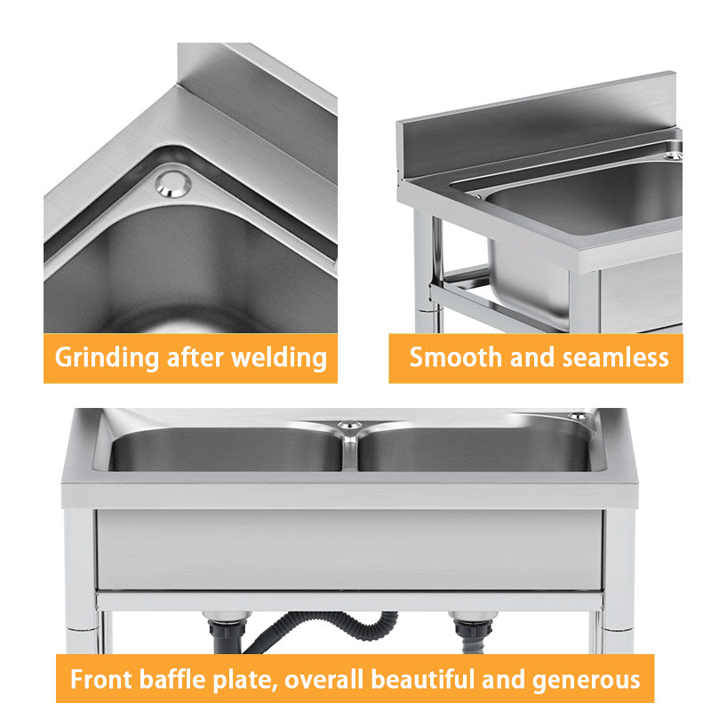Small Stainless Steel Sink Vegetable Basin, Thickened Dishwashing Basin, Household And Commercial Simple Floor-Standing Integrated