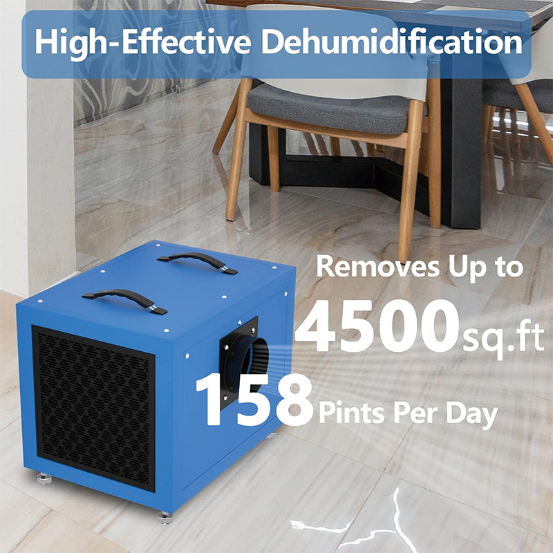 158 Pints Commercial Dehumidifier,with Drain Hose,for Basement,Crawl Space& Job Sites,Auto Defrost,Memory Starting,Washable Filter(Blue)