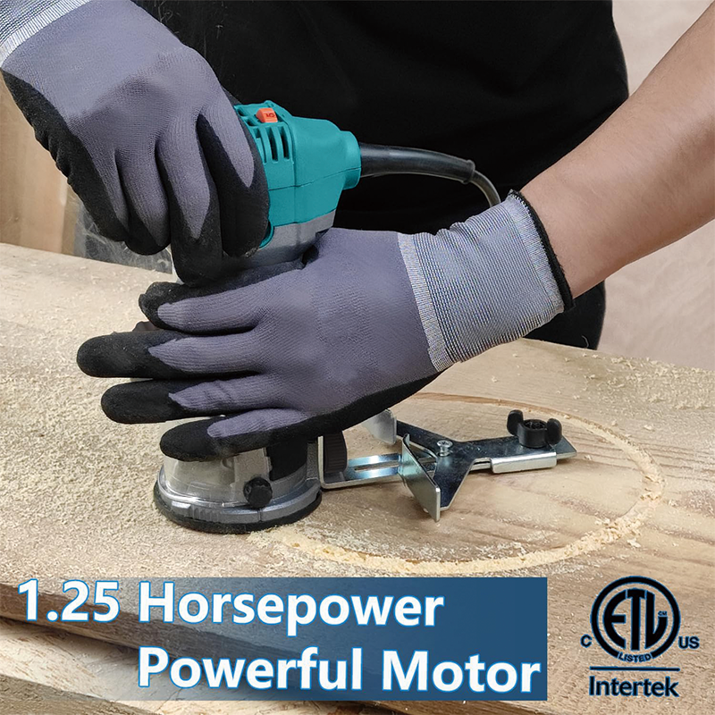 Compact Router,1.25 HP Compact Trim Router with 6 Variable Speed,12 Wood Router Bits,Max Torque 30,000RPM For Woodworking & Furniture Manufacturing