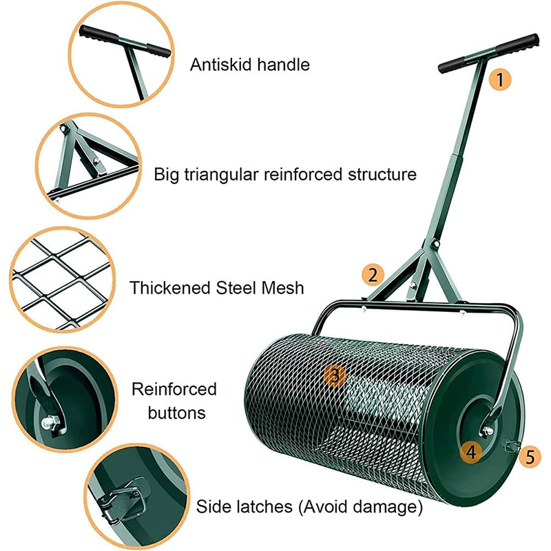 Compost Spreader,Lawn and Garden Vibrator with Improved Side Lock - Compost Vibrator, 24 Inch Peat Moss Vibrator and Compost Vibrator - Heavy Duty Metal Basket Pressure Vibrator