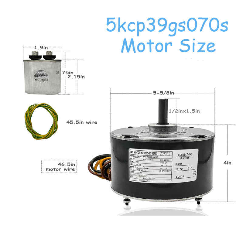 Condenser Fan Motor 5KCP39EGS070S, 5KCP39EGY823S Upgraded Replacement Condenser Motor Reversible Rotating with Explosion-Proof Capacitor