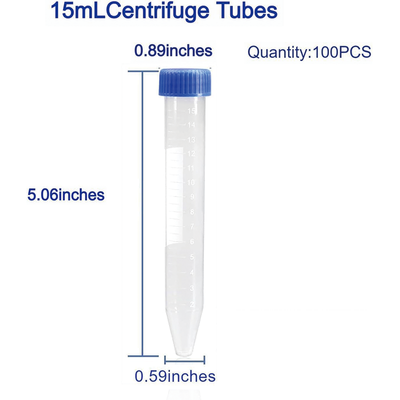 100 PCS Conical Tubes Sterile, 15mL Centrifuge Tubes with Graduated and Write Marks, Leak-Proof Screw Caps