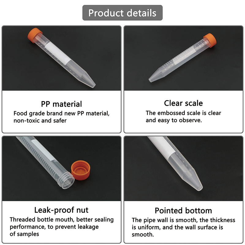 100 PCS Conical Tubes Sterile, 15mL Centrifuge Tubes with Graduated and Write Marks, Leak-Proof Screw Caps