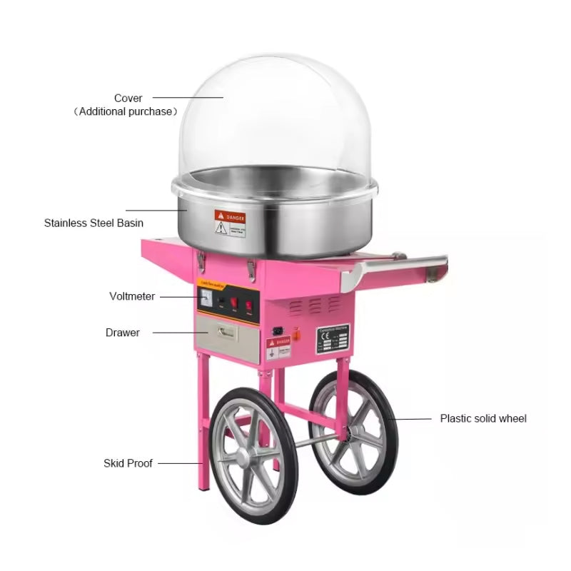 Commercial Electric Cotton Candy Machine Fully Automatic Electric Heating Wire Cotton Candy Making Machine With Trolley