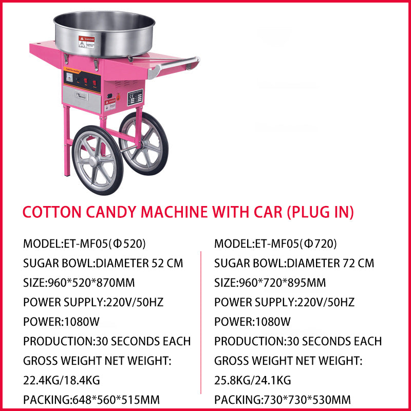 Commercial Electric Cotton Candy Machine Fully Automatic Electric Heating Wire Cotton Candy Making Machine With Trolley