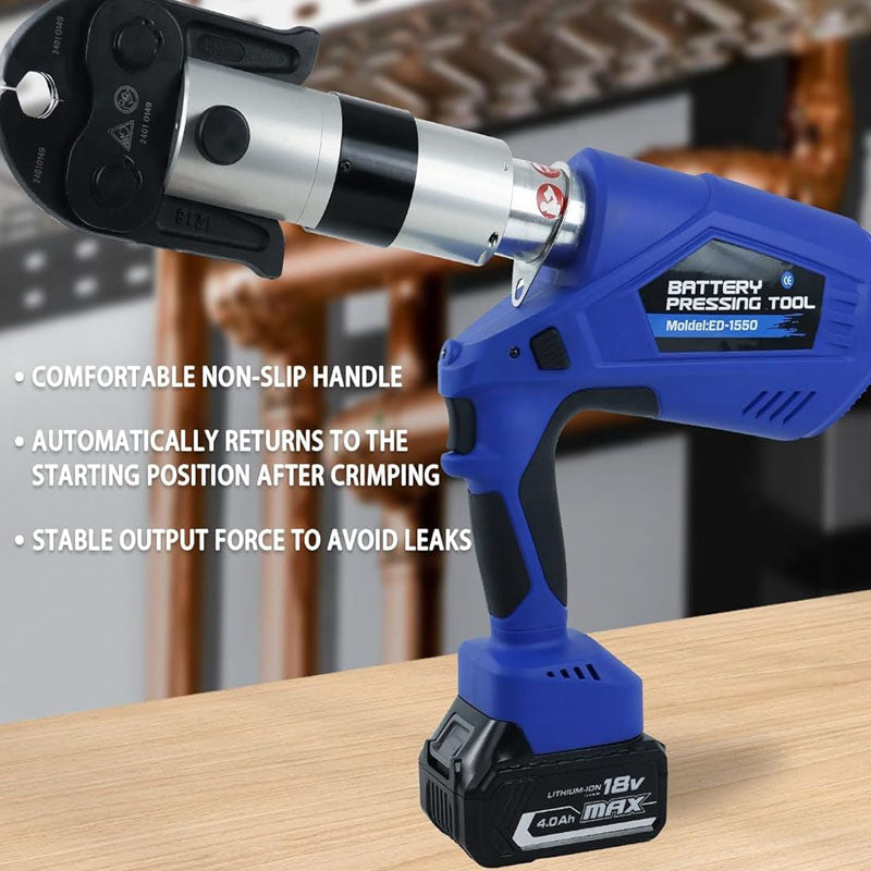 18V Electric Pipe Crimping Tool for 1/2" to 2" Stainless Steel, Copper PEX Pipes 360° Rotation Automatic Crimper with Brushless Motor & 6 Pro Press Jaws