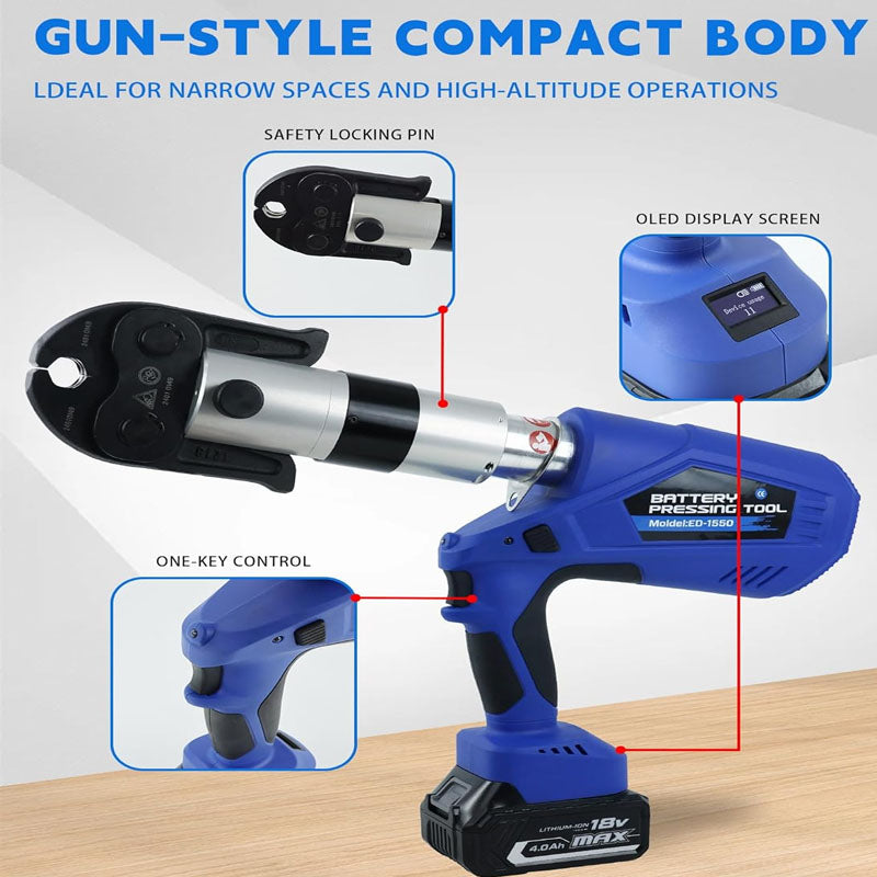 18V Electric Pipe Crimping Tool for 1/2" to 2" Stainless Steel, Copper PEX Pipes 360° Rotation Automatic Crimper with Brushless Motor & 6 Pro Press Jaws