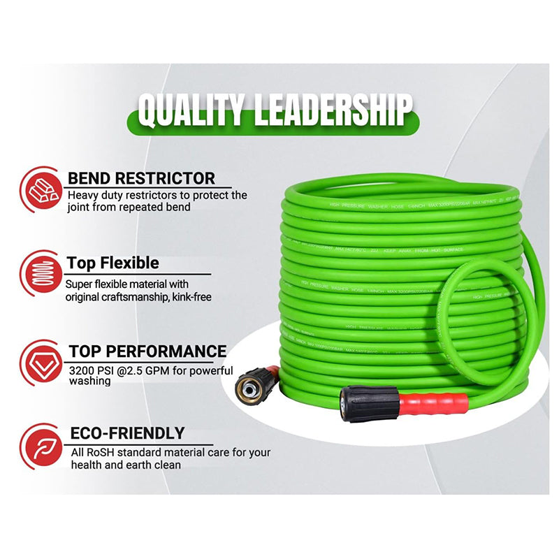 Flexible 3200 PSI Pressure Washer Hose 50FT 1/4" Kink Resistant Power Washer Hose Replacement Leak-Free M22 Fittings