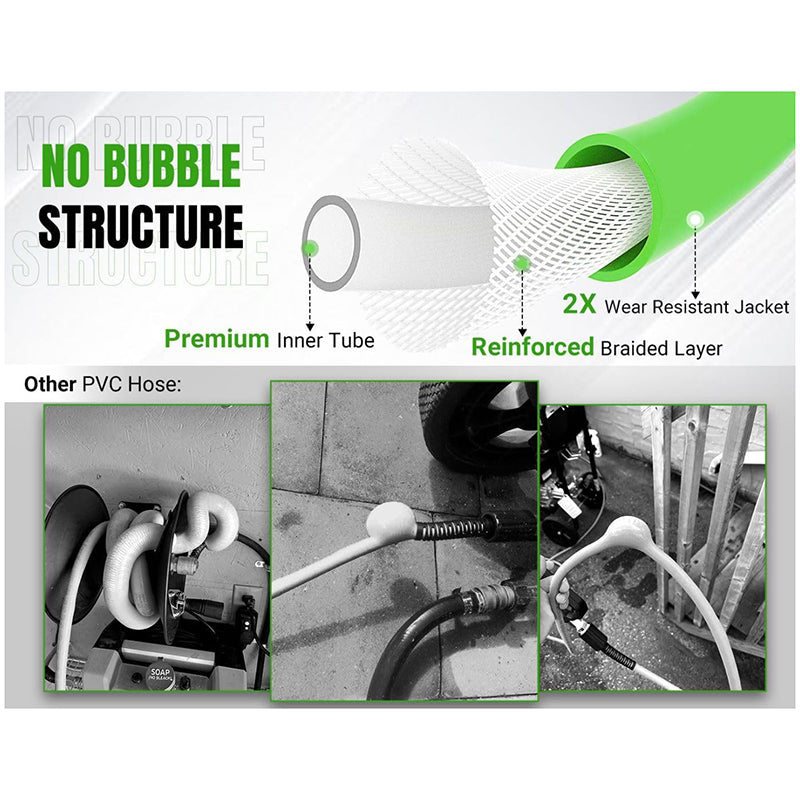 Flexible 3200 PSI Pressure Washer Hose 50FT 1/4" Kink Resistant Power Washer Hose Replacement Leak-Free M22 Fittings